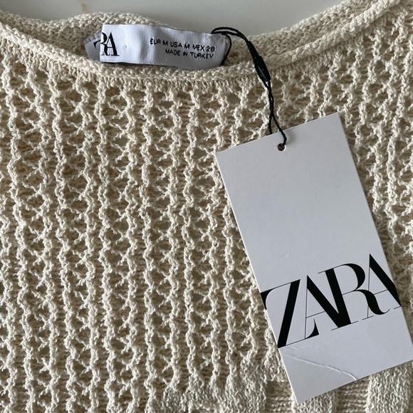 ZARA Ecru Tan Open Knit Tank Top Size Medium NWT - Picture 5 of 7